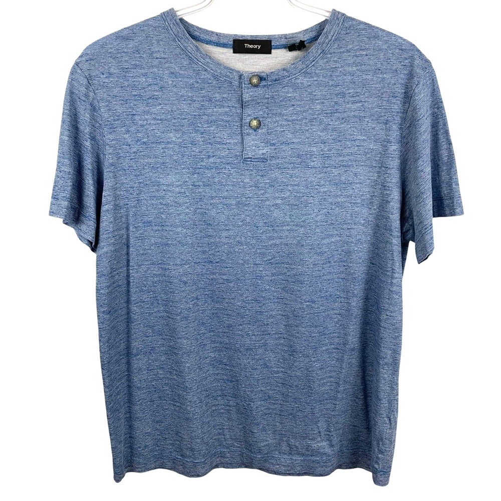 Theory Men's sz L Blue Stripe Gaskell H Kornati Henley Two-Button Crew T-Shirt